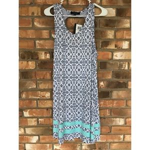 Ellen Tracy Women’s Jersey Knit White and Blue Print Tank Dress Size 1X